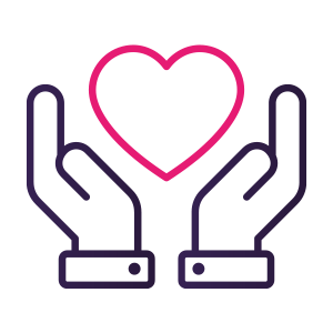 Hands offering heart icon.