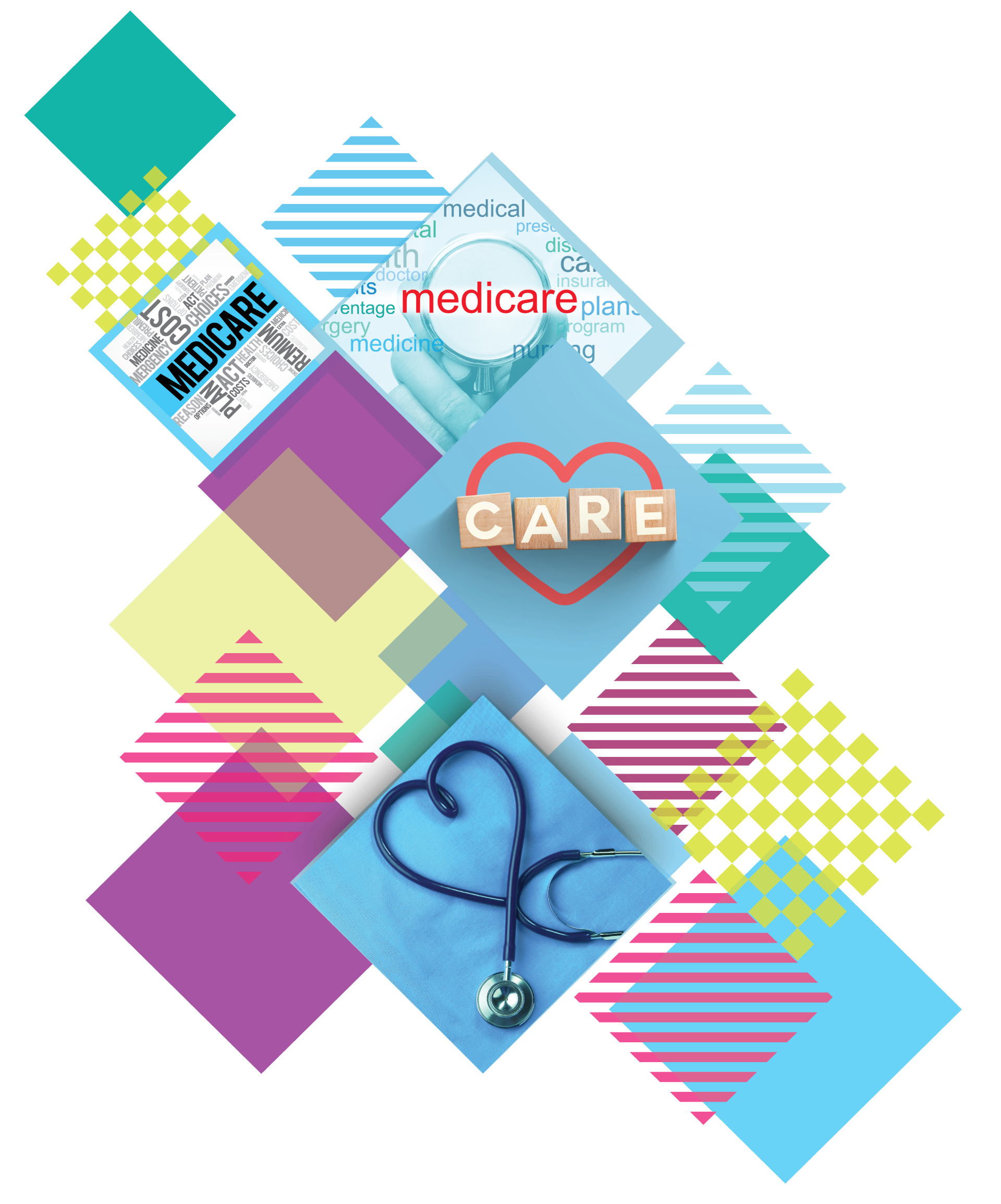 abstract square design with multiple healthcare-themed images