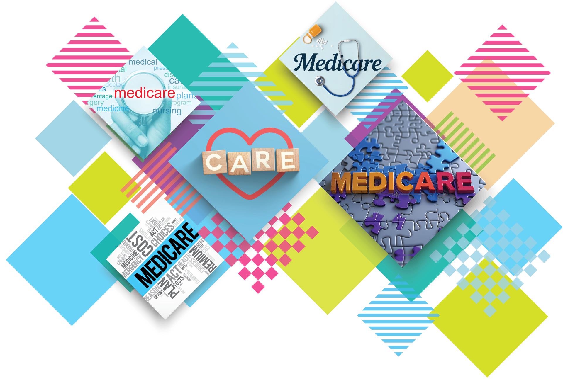 Colorful collage related to Medicare